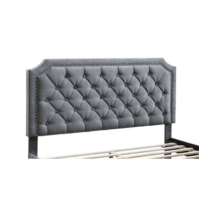 Ava Clipped-Edge Nailhead-Trim Button Tufted Upholstered Platform Bed