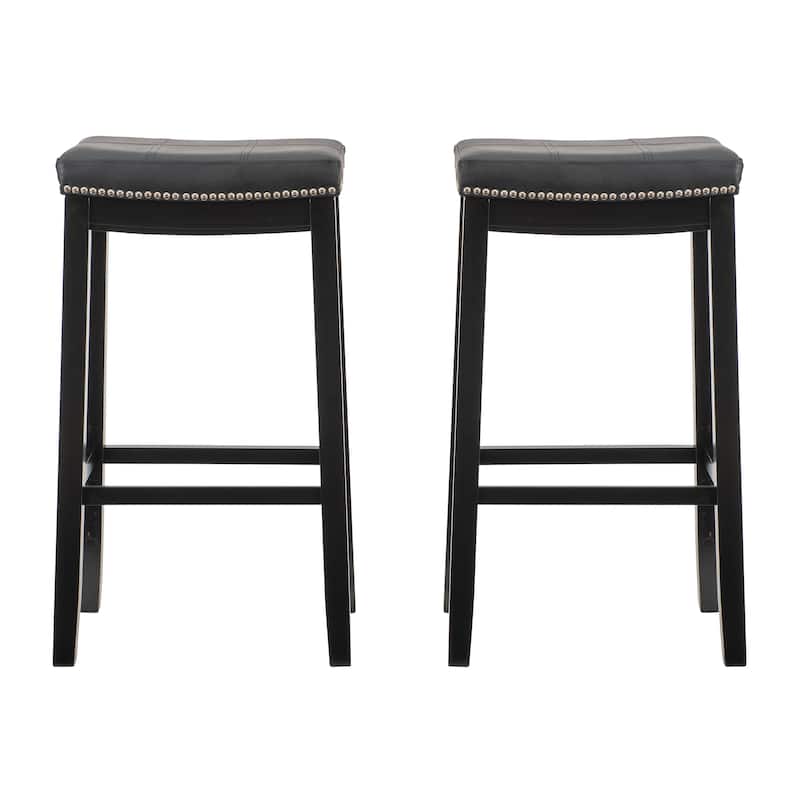 Linon Willamette Backless Barstool with Faux Leather Seat (Set of 2)