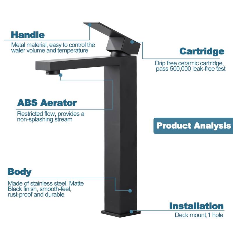 WOWOW Single Handle Single Hole High Arc Bathroom Vessel Faucet