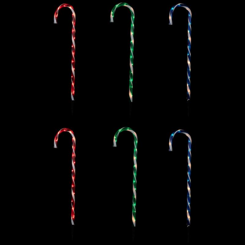Lighted Outdoor Candy Cane Christmas Pathway Markers - 28" - REd, Green and Blue - Set of 6 - Multi