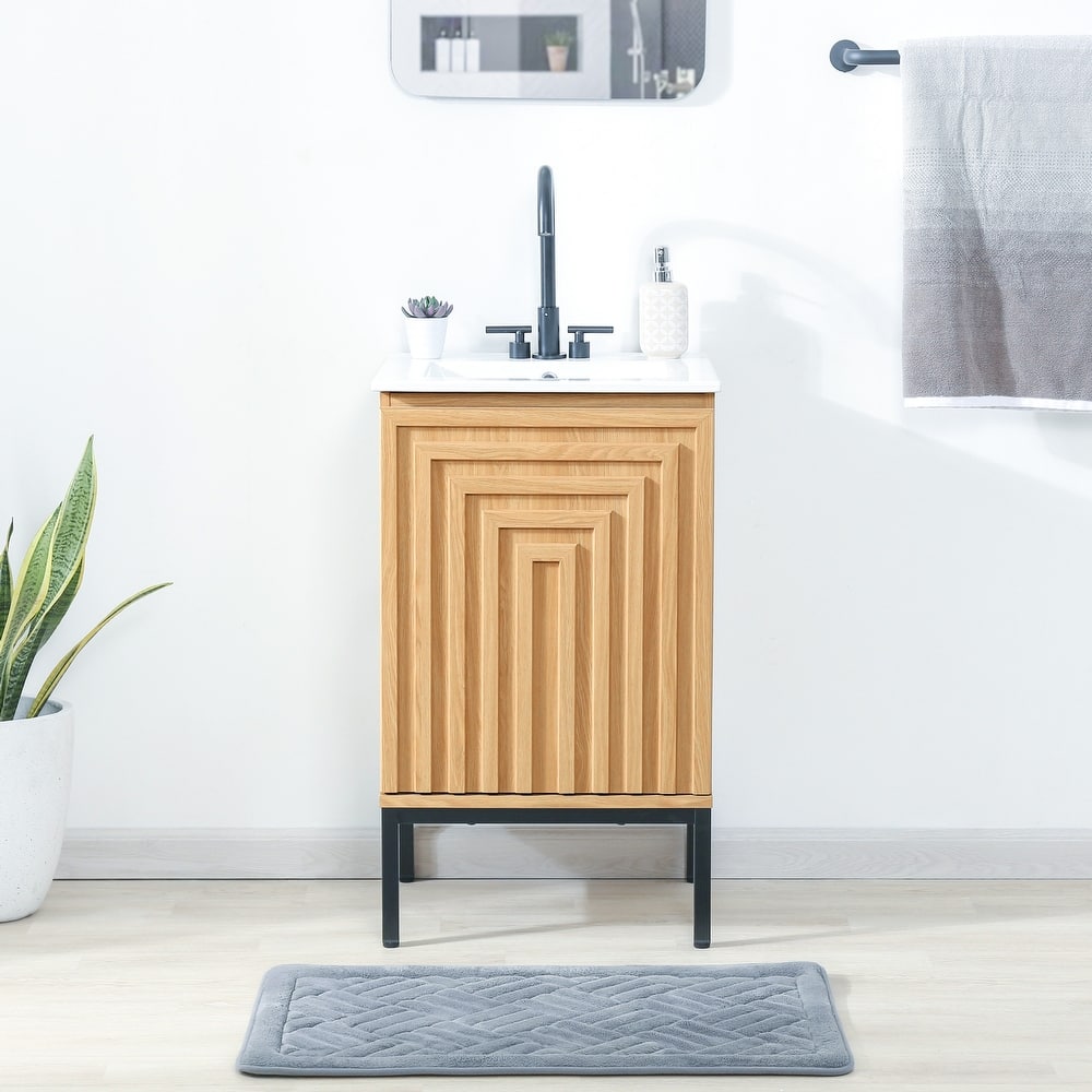 Rowan Geometric Modern Transitional 2-Shelf Bath Vanity Cabinet Only (Sink Basin Not Included), By JONATHAN Y
