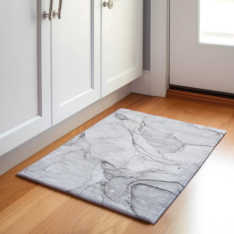 Premium Washable Super Soft Abstract Contemporary Mayfield Rug - Silver - 1' 8" x 2' 6" - Rectangle
