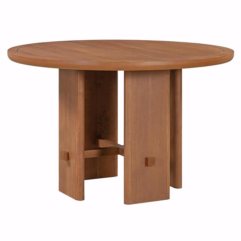 5-Piece Round Dining Table Set for 4 - Minimalist Farmhouse Design with 4 Solid Wood Upholstered Chairs