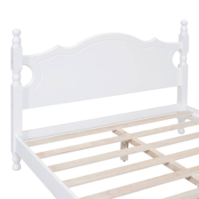 Retro Wood Platform Bed Frame with Wooden Slat Support