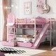 preview thumbnail 51 of 64, Full over Full Size Solid Wood Castle Style Bunk Bed with Drawers and Slide Full over Full - Pink