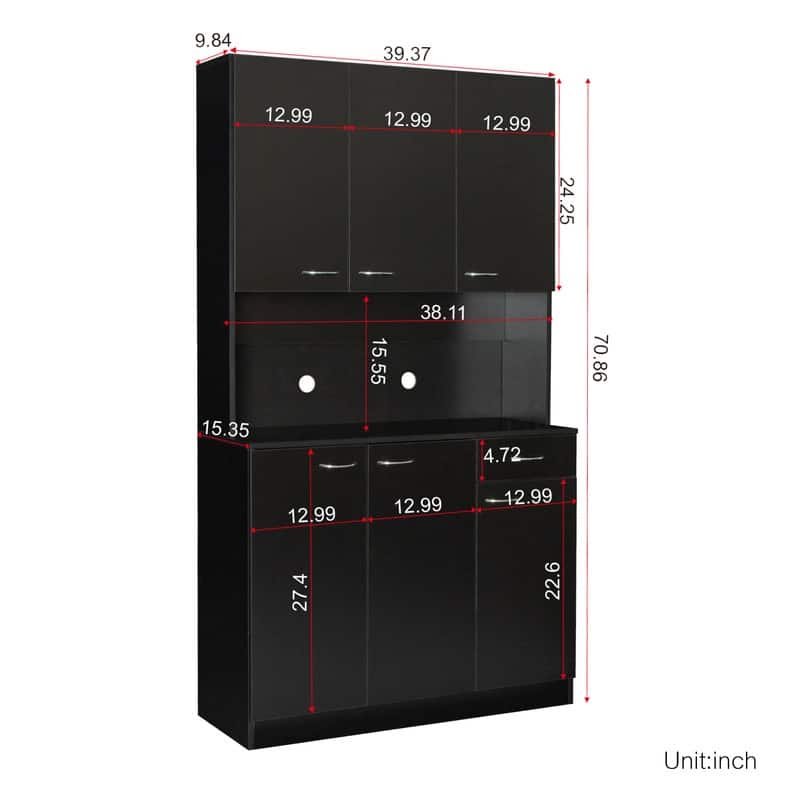 Kitchen Pantry Cabinet Storage Hutch with 6-Doors, 1-Open Shelves and 1-Drawer