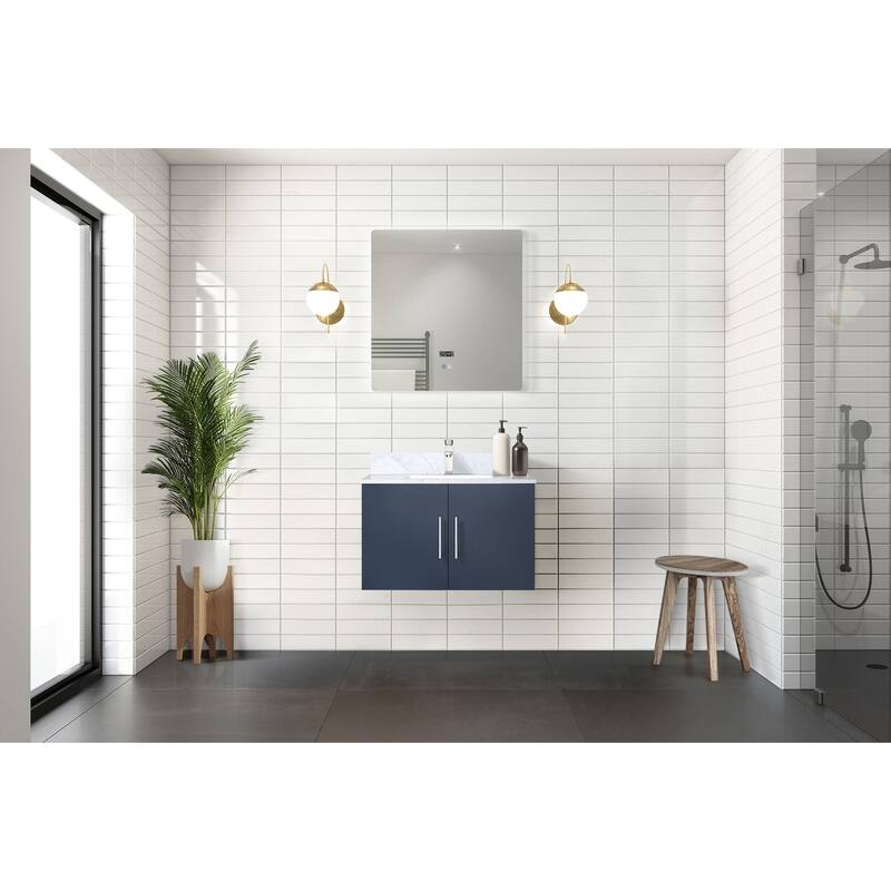 Geneva 30 in. W x 22 in. D Dark Grey Bath Vanity, Carrara Marble Top, and 30 in. LED Mirror