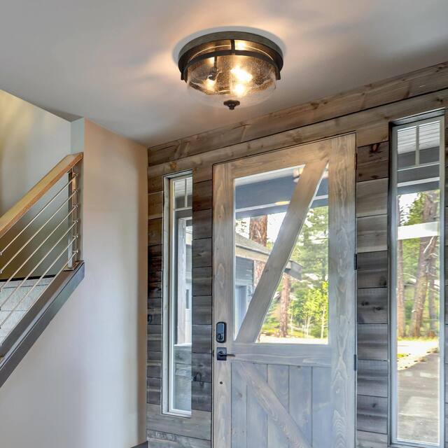 Modern Farmhouse 3-Light Glass Metal Flush Mount Industrial Island Lighting for Hallway - D13.5"xH6.5"