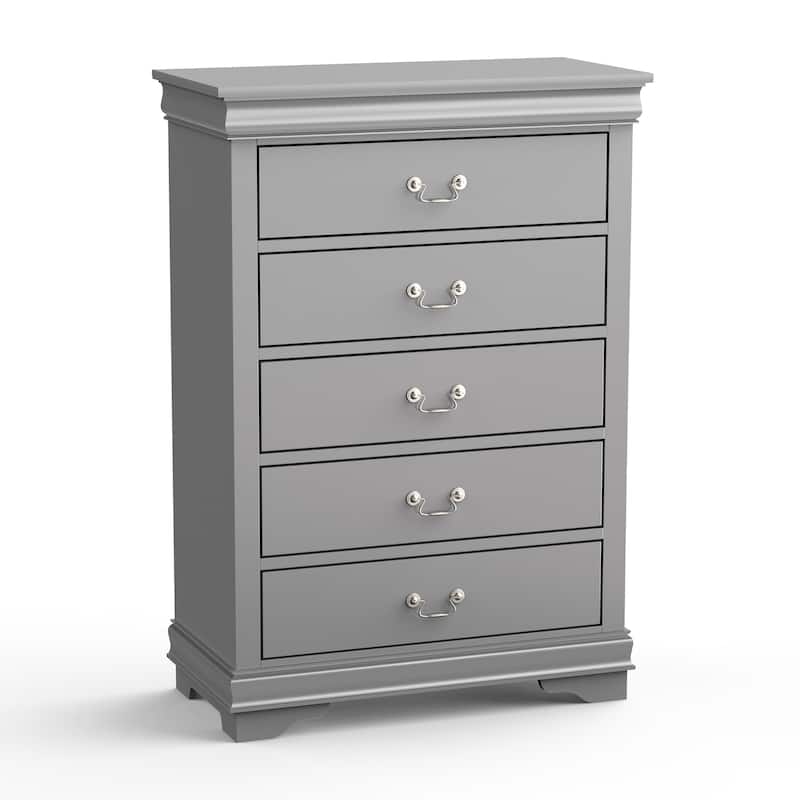 48" Tall Modern Gray Solid Wood 5-drawer Storage Chest
