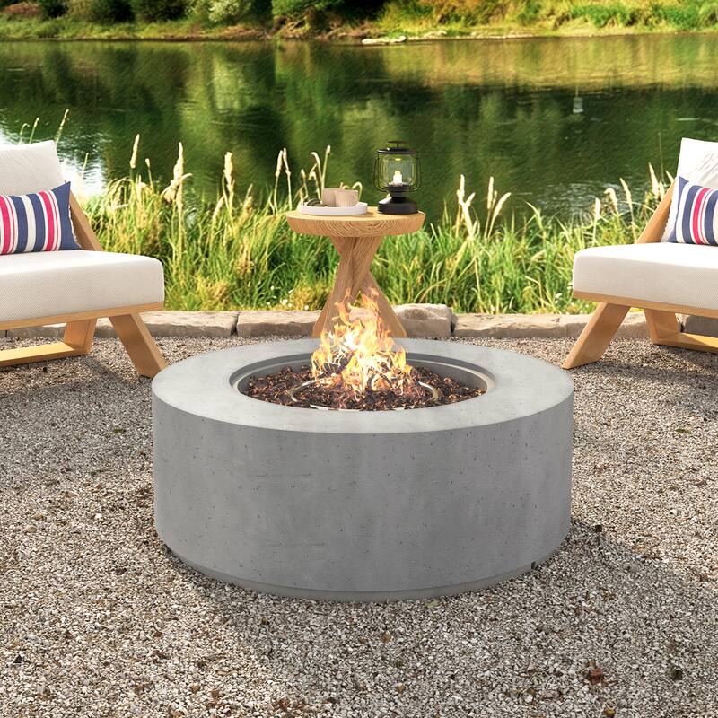 38.2" Round Outdoor Propane Fire Pit, Outside Fire Pit Table with 50000 BTU, Steel Burner, Lava Rocks, Waterproof Cover - Grey