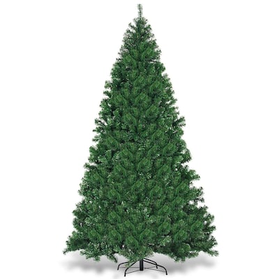 9ft Pre-Lit Christmas Tree with 700 LED Lights and 2028 PVC Tips Auto-Spread Hinged Design - 5.2'Dia x 9'H