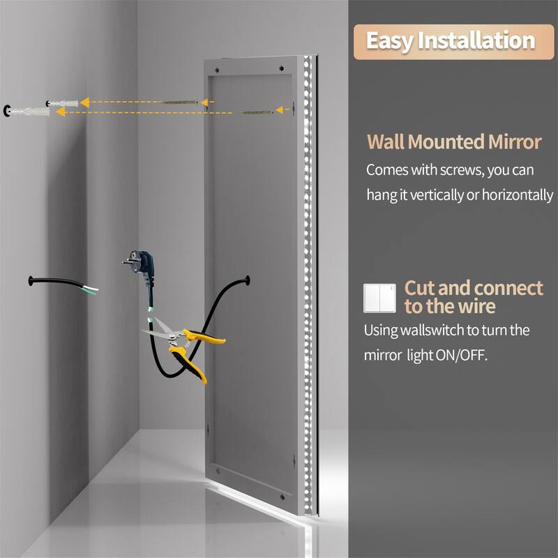 Rectangle Aluminum Frame Bathroom Mirror w/Led Backlit Light Anti-fog