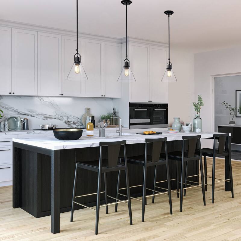 Matte Black 1-Light Mini Pendant with Clear Cone Glass Shade