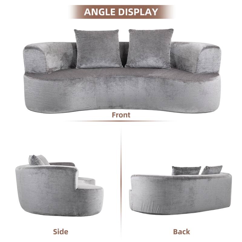 XINMICS 78.74'' Modern Sectional Sofa, 2-Seater Chenille Sofa with 2 Pillows, U-Shape Foam Sofa No Assembly Required