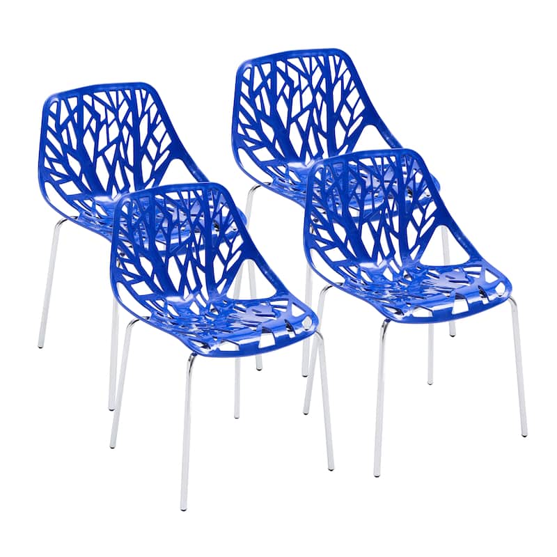 Porthos Home Paola Dining Chairs Set Of 4, Plastic Back, Iron Legs - Blue