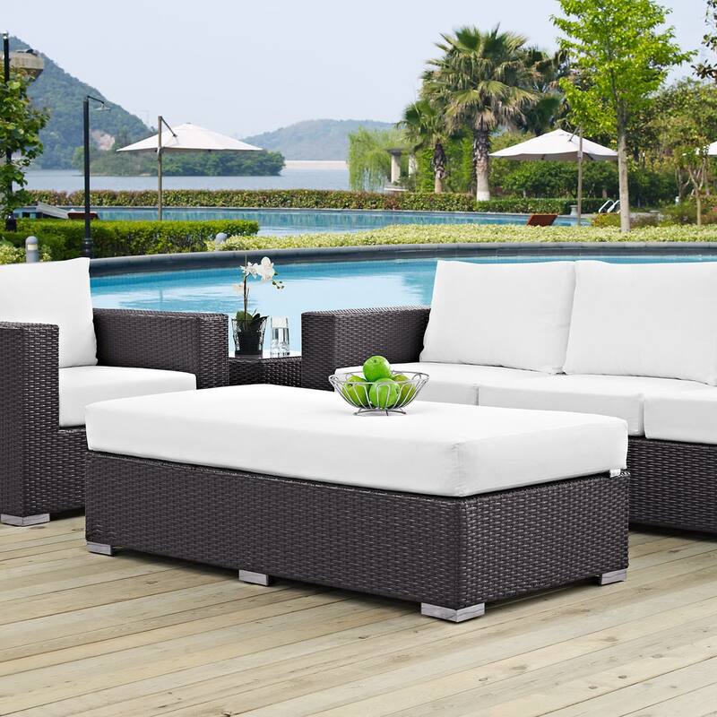 Convene Outdoor Patio Fabric Rectangle Ottoman - Espresso White