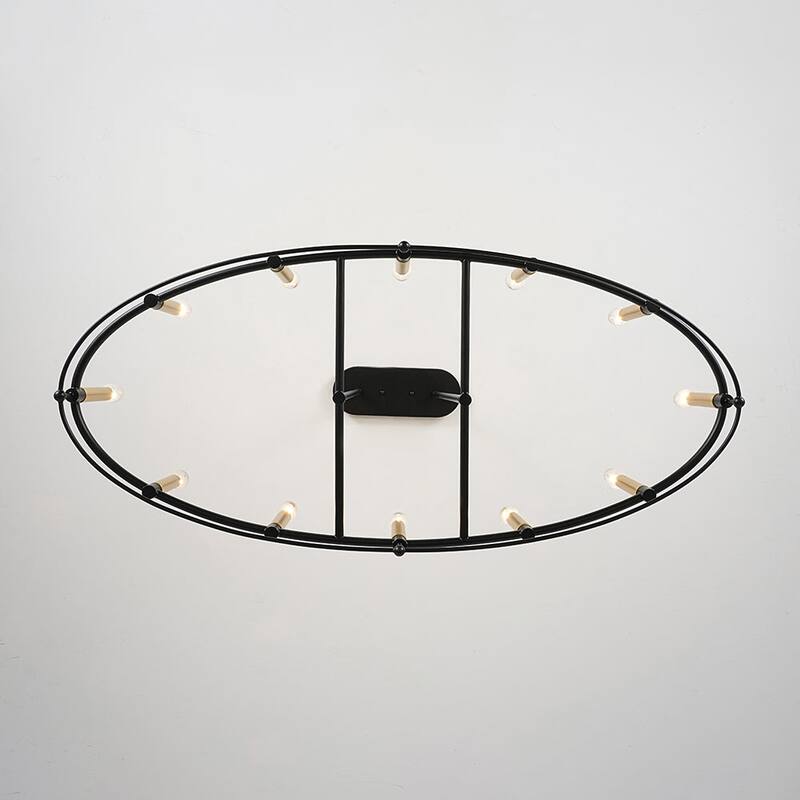 Black Brass 12-Light Large Oval Wheel Candle Style Island Chandelier - 37.5 Inches