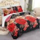 3-Piece Floral Printed Sherpa-Backing Reversible Comforter Set - Black Rose - Queen