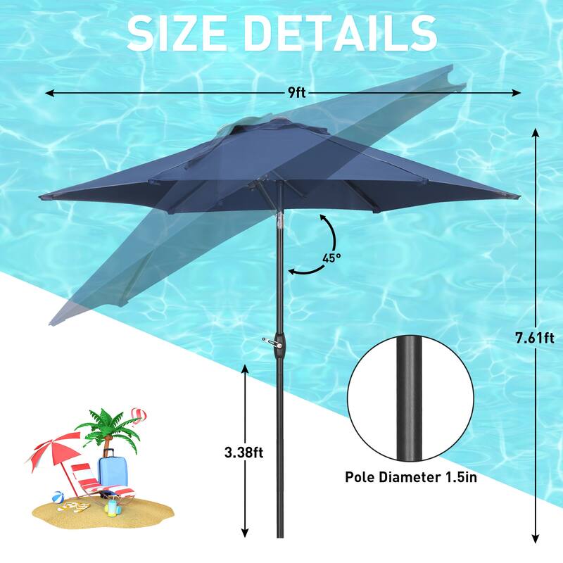 9ft Outdoor Patio Umbrella 6 Ribs with Tilt & Crank.