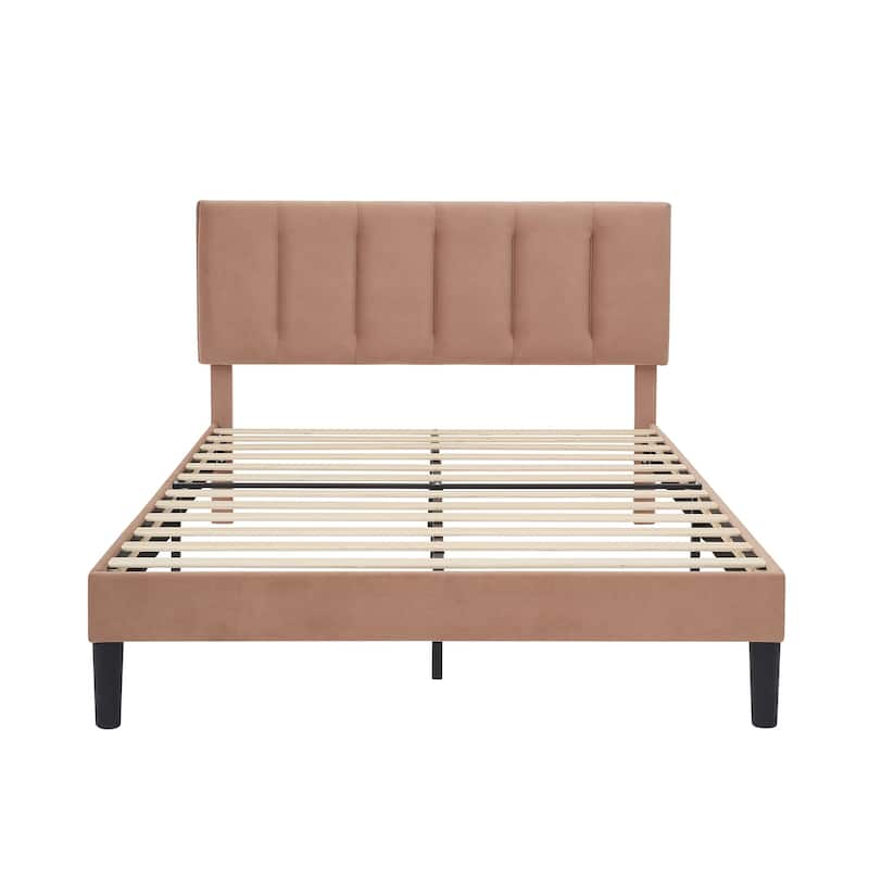 Javlergo Velvet Upholstered Platform Bed Frame with Adjustable Headboard