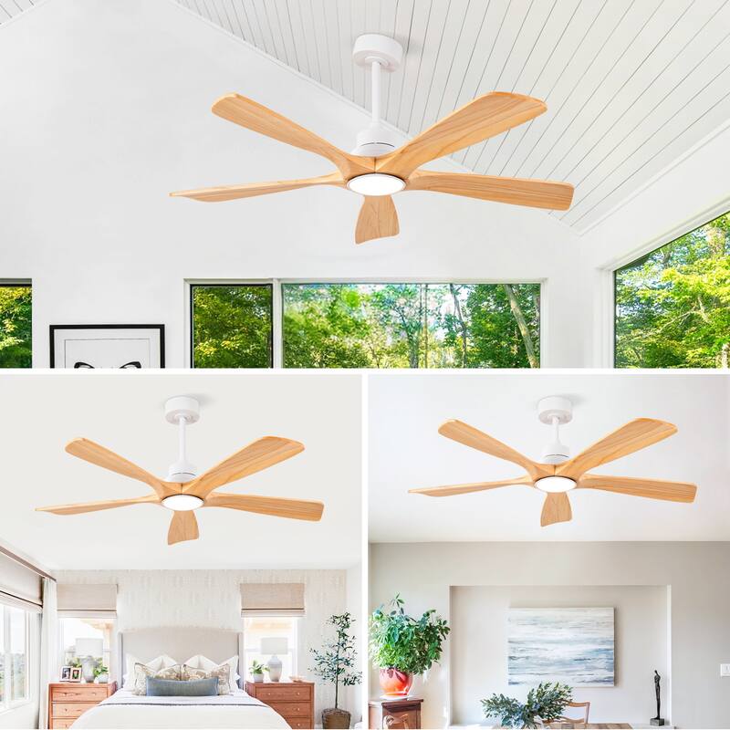 52 Inch Indoor Ceiling Fans With Lights and Remote Control, Dimmable LED, 5 Solid Wood Blades,Reversible DC Motor