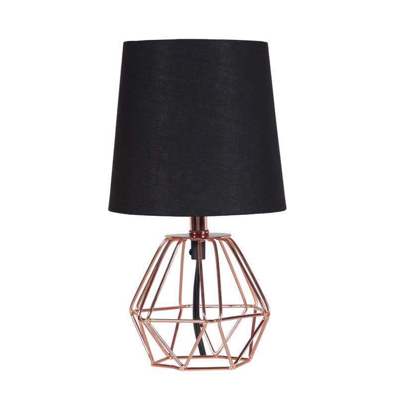 11'' Copper Geometric Table Lamp with Black Cotton Shade Modern Bedside or Desk Light with Inline Switch - 6.5" x 6.5" x 11.25"