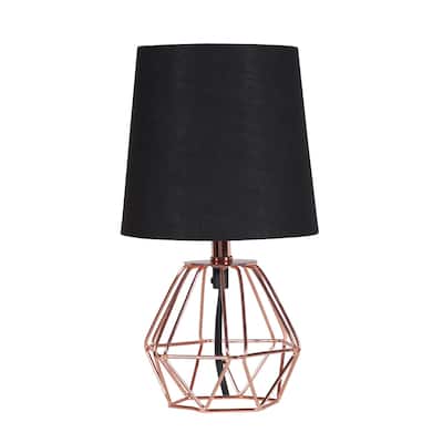 11'' Copper Geometric Table Lamp with Black Cotton Shade Modern Bedside or Desk Light with Inline Switch - 6.5" x 6.5" x 11.25"