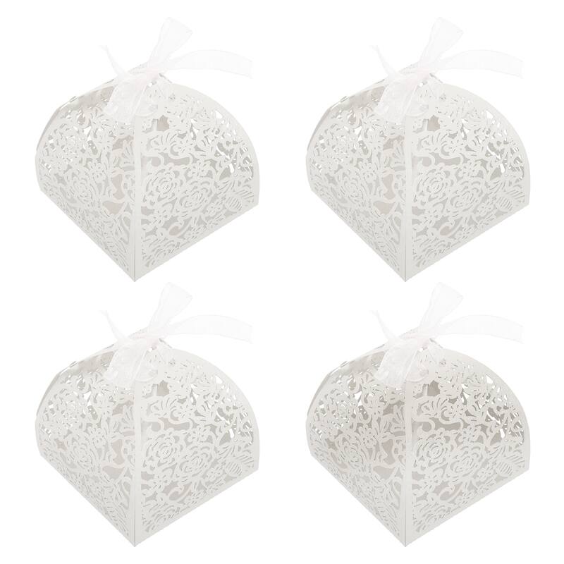 25Pcs Paper Hollow Laser Cut Wedding Favor Candy Boxes with Ribbon