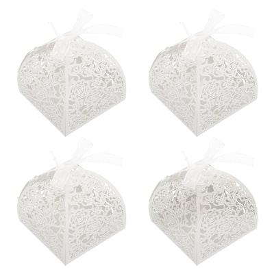 25Pcs Paper Hollow Laser Cut Wedding Favor Candy Boxes with Ribbon