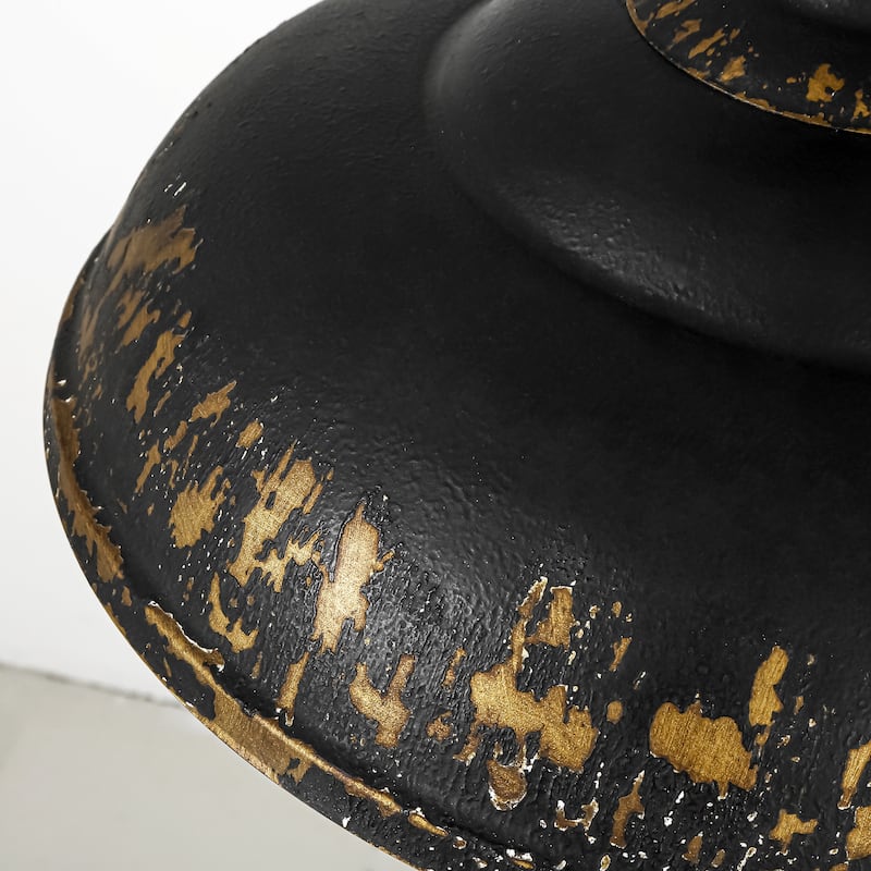 17.7" 1-Light Farmhouse Industrial Black and Gold Distressed Metal Dome Pendant Light with Adjustable Chain