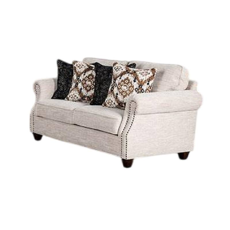 Serra 2pc Sofa and Loveseat Set, 9 Accent Pillows, Greige Polyester