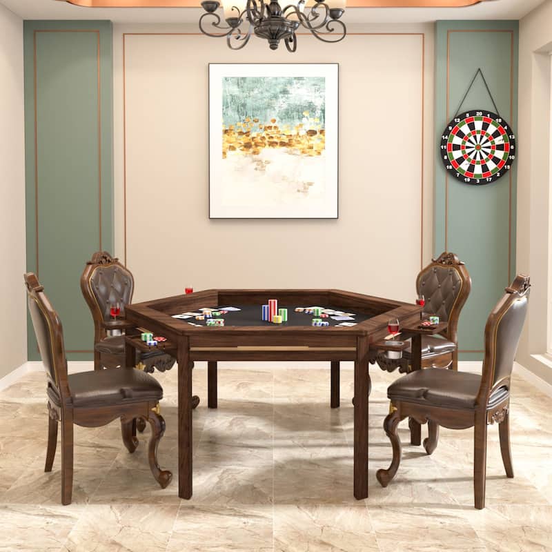 VEIKOUS Multifunctional Rubberwood Game Table, 4-in-1 Board Game Table with Removable Top for Dining, Card Games, Chess