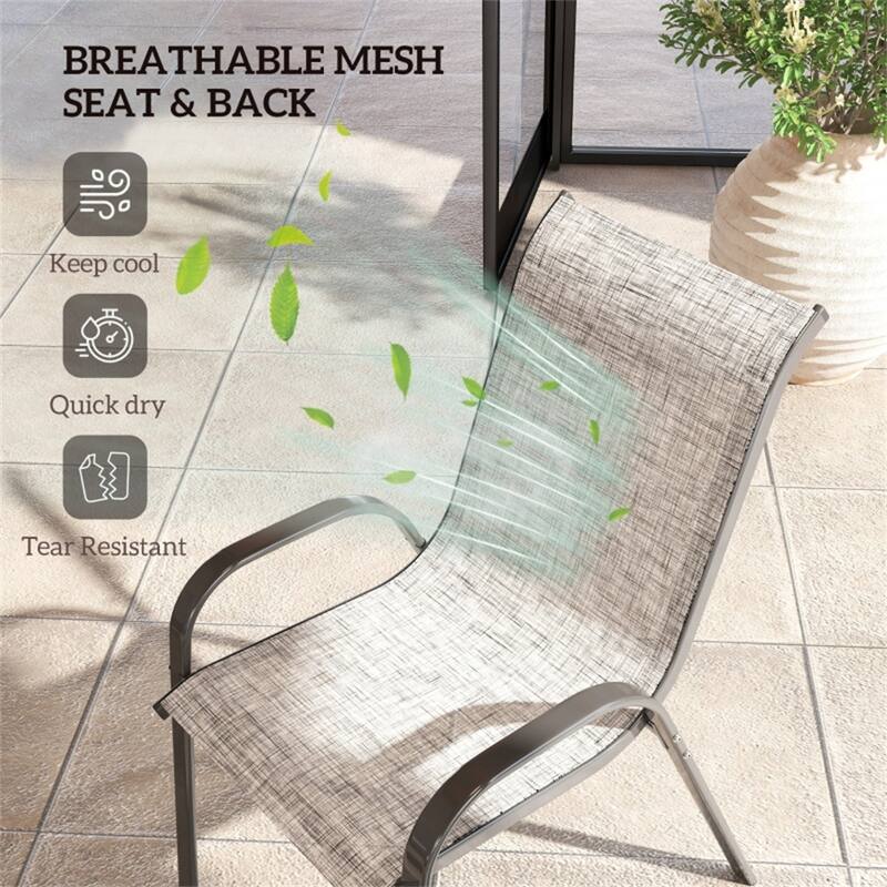 Black Steel Outdoor Dining Chairs Set of 4 with Mesh and Stackable Design - 21.3" W x 28" D x 36.6" H