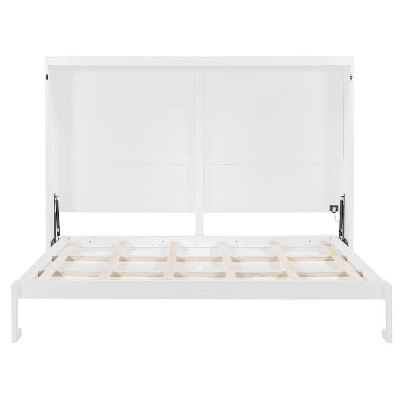 Modern Queen Size Wall Bed with LED Lights, Space-Saving Foldable Design