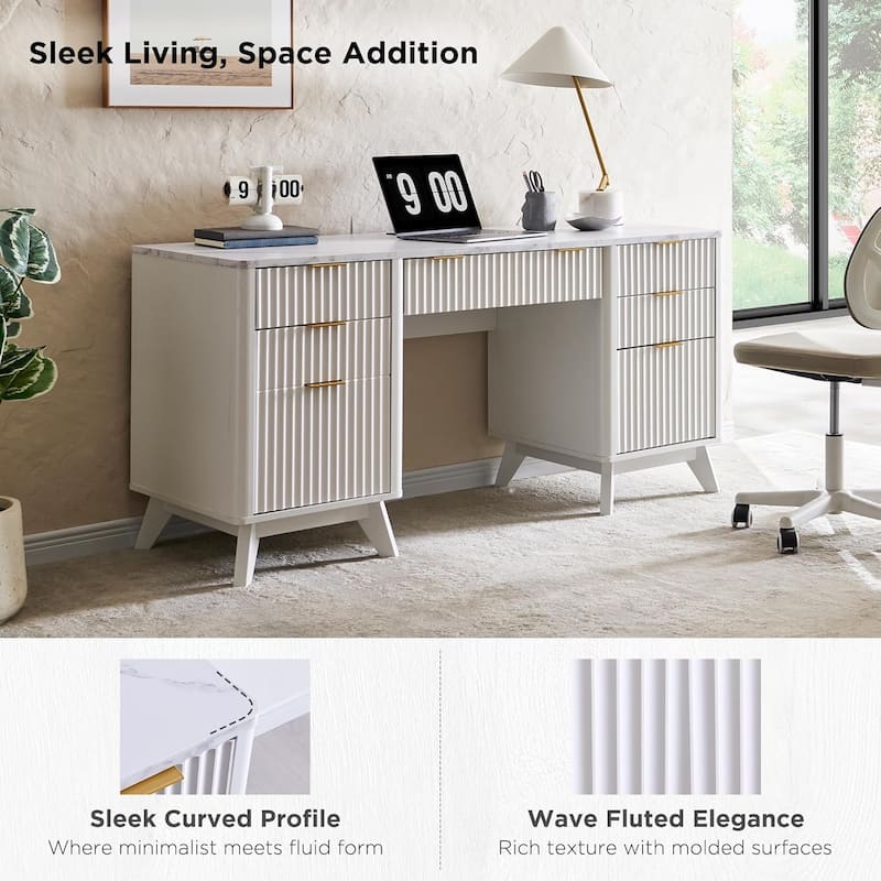 Modern Executive Desk with Charging Station, Home Office Computer Desk