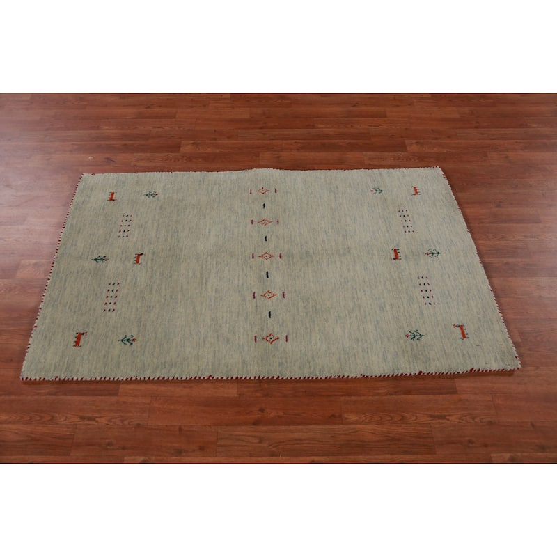Hand Knotted Oriental 100% Wool Carpet Tribal Animal Pictorial Green Gabbeh Area Rug - 5' 0'' X 3' 0''