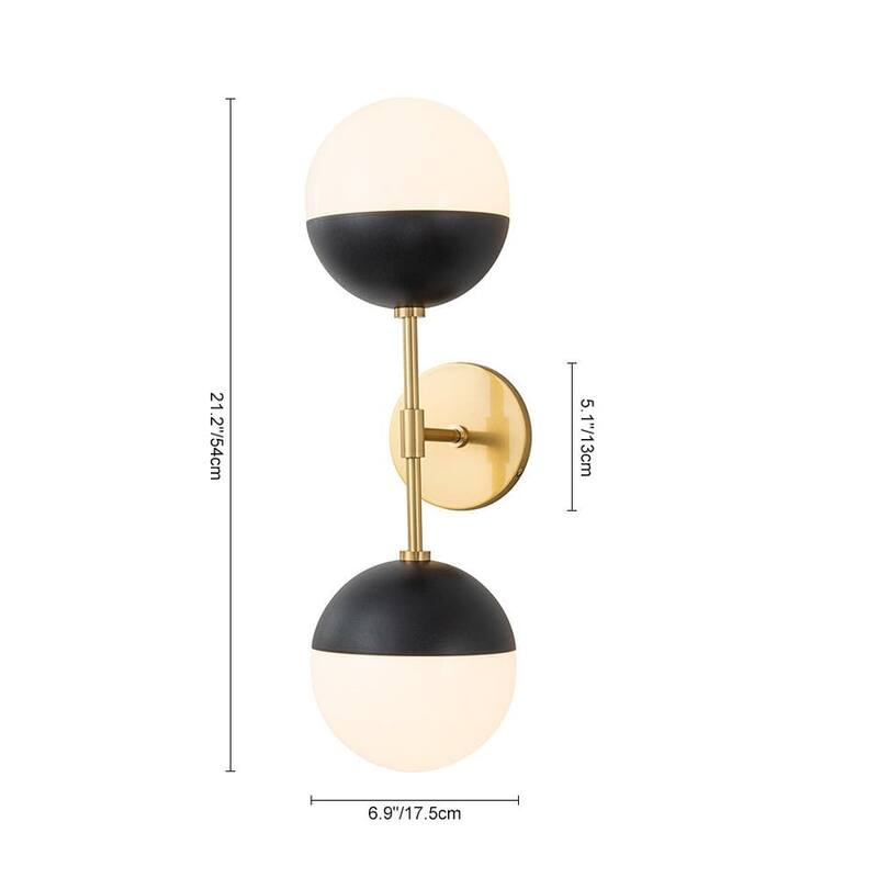 Mid-century 2-Light Opal Glass Globe Armed Wall Sconce
