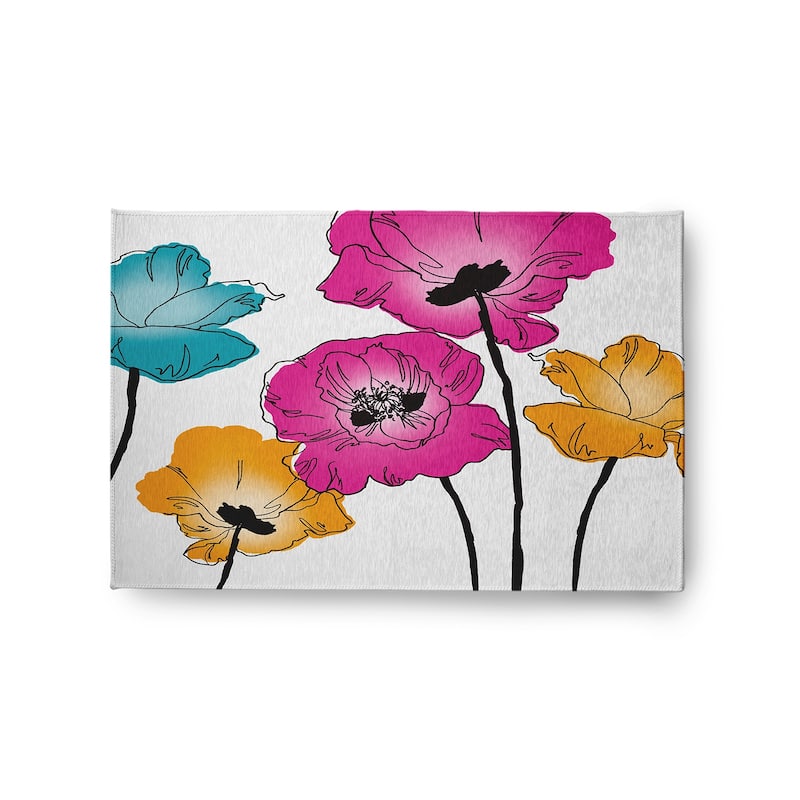 Popping Poppies Spring Chenille Indoor/Outdoor Rug - Pink - 2' x 3'