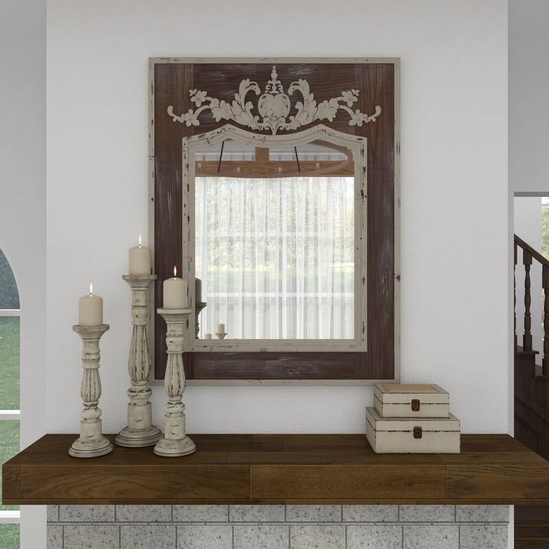 Brown Wood Carved Acanthus Floral Wall Mirror