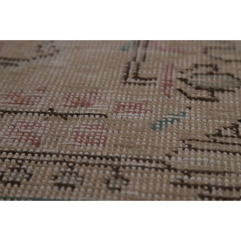 Geometric Beige Tabriz Persian Vintage Rug Hand-Knotted Wool Carpet - 7'10" x 11'0"