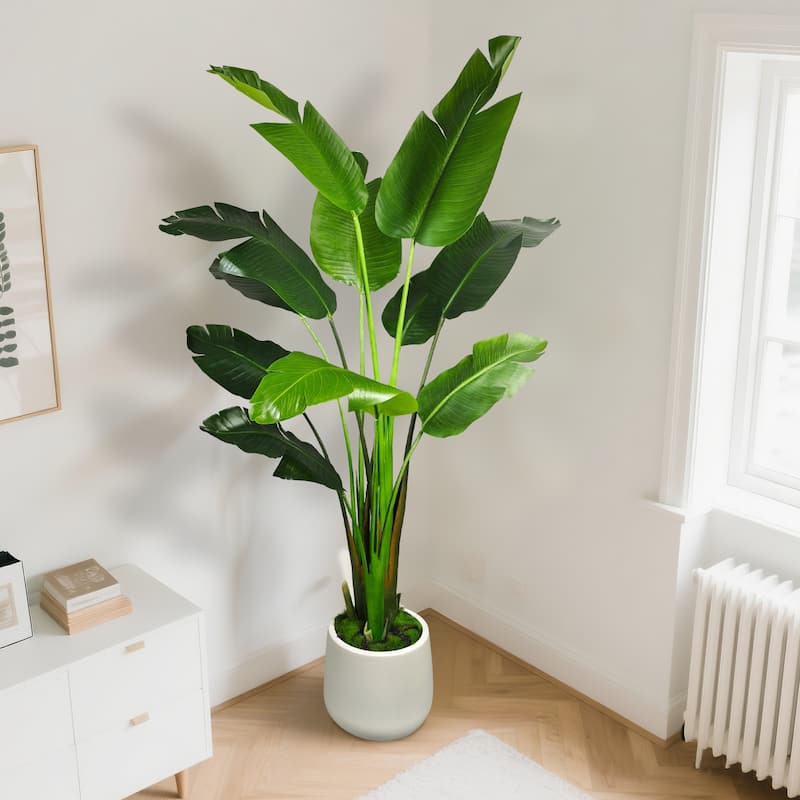 Artificial Banana Leaf Tree Bird Of Paradise in White Decor Pot - 47.25 in. W x 43.25 in. D x 72 in. H