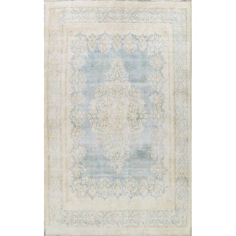 Floral Muted Distressed Kerman Persian Wool Area Rug Hand-knotted - 9'9" x 12'6"