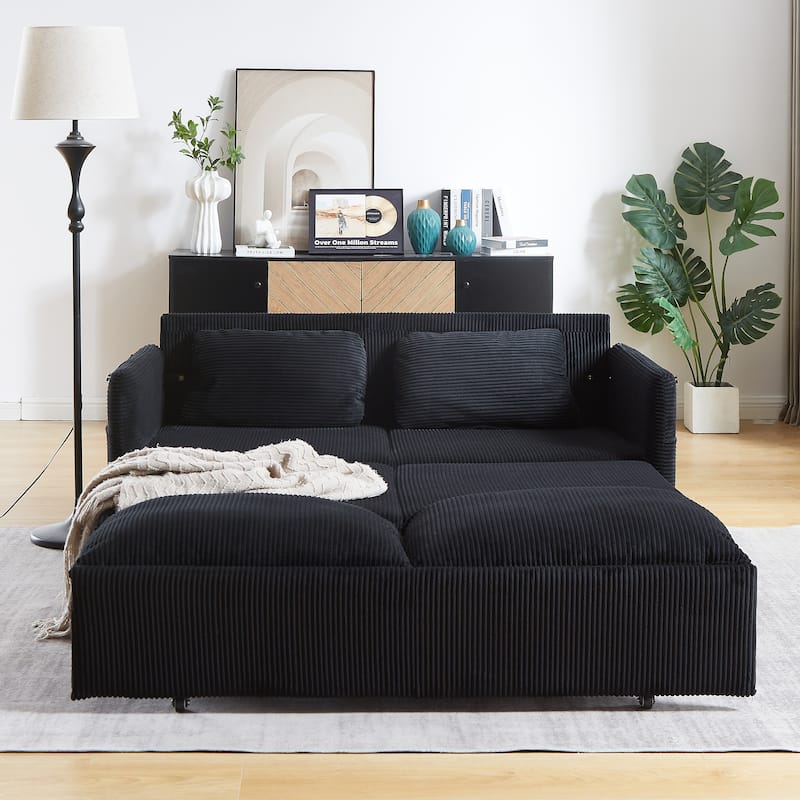 64.5" Loveseat Sofa with Pullout Bed,Corduroy Convertible Sleeper Sofa