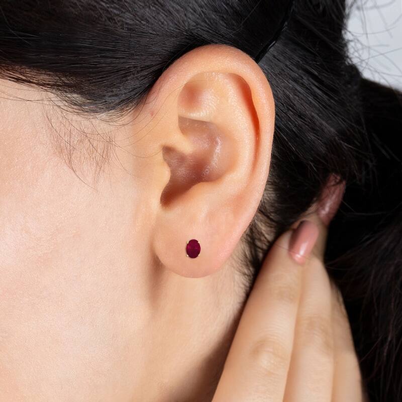 Marquee 4.00CTW All-Natural Genuine 8x6 mm, Oval Ruby earrings set in 14K Yellow gold