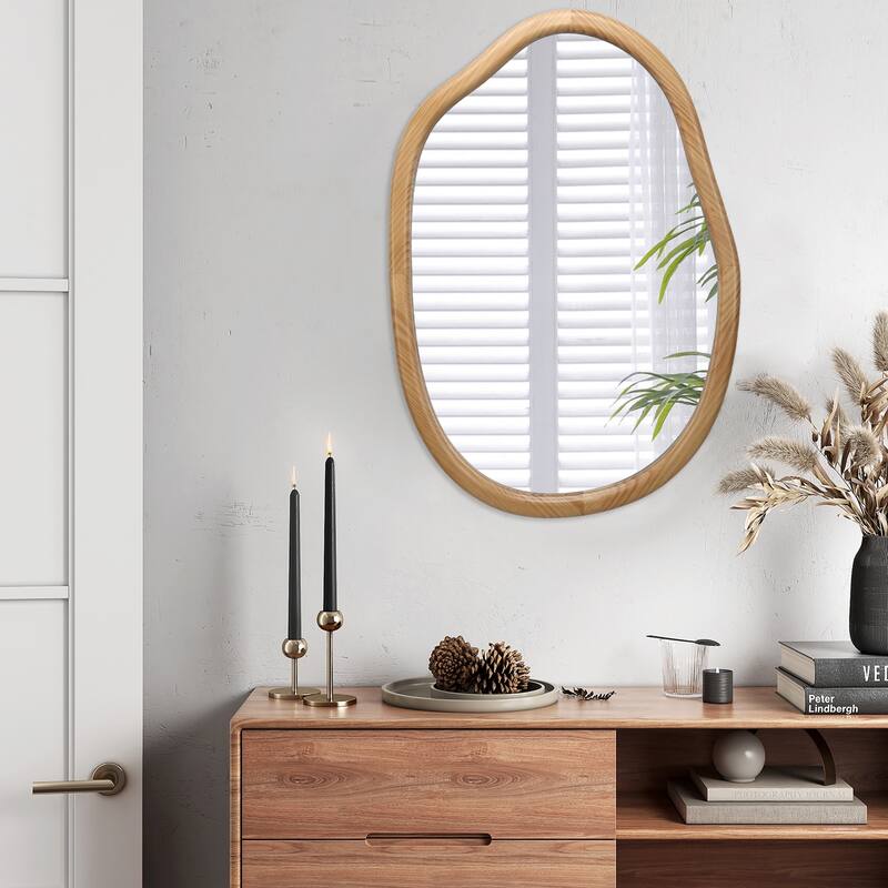 Irregular Wavy Wall Mirror - Asymmetrical Abstract Decor for Living Room, Bathroom - Antique Natural