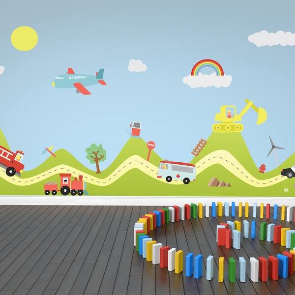 slide 2 of 4, Walplus Happy Hills Happy Cars Wall Sticker Art Nursery Decor Decal