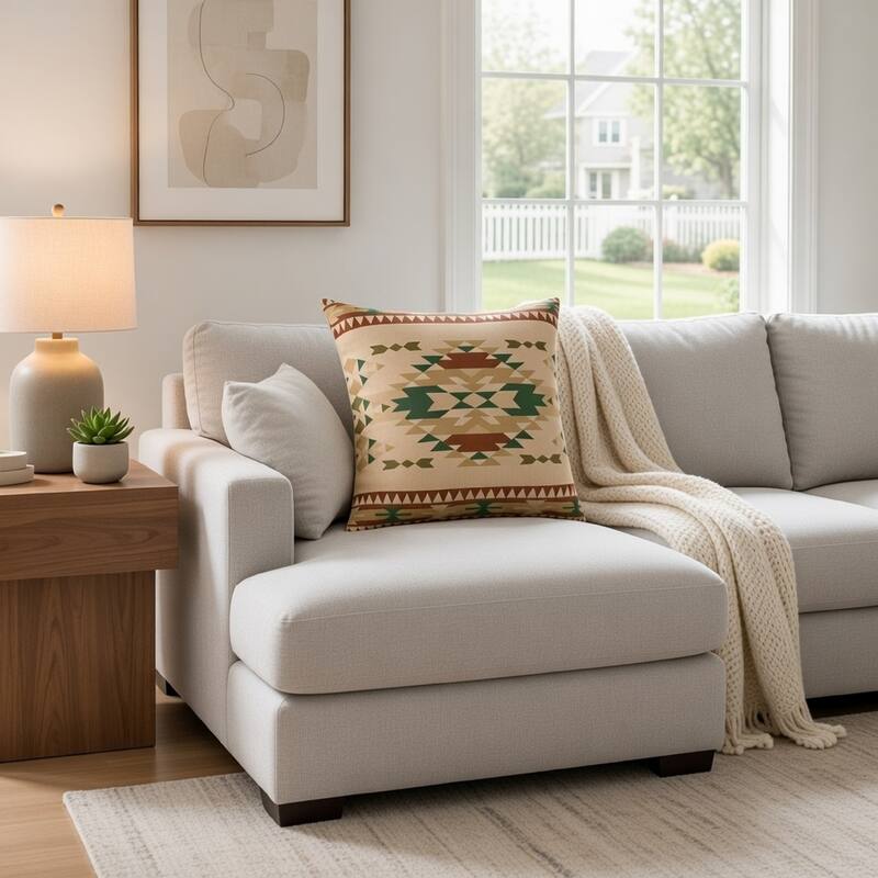 Kip 18 Inch Throw Pillow, Geometric Southwest Motifs, Natural Brown Finish