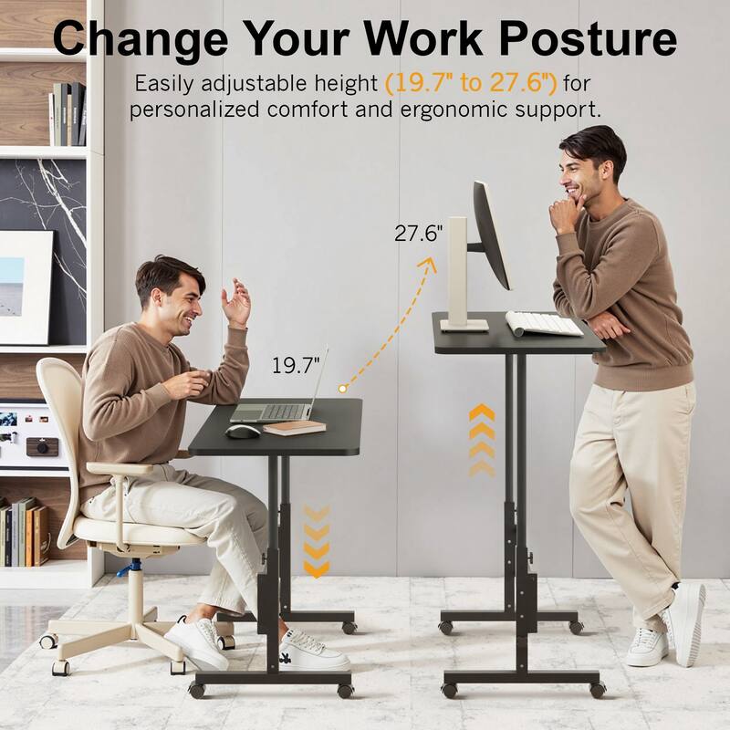 Mobile Stand Up Desk with Wheels, Small Standing Desk Adjustable Height, 31.5 Inch Portable Rolling Desks