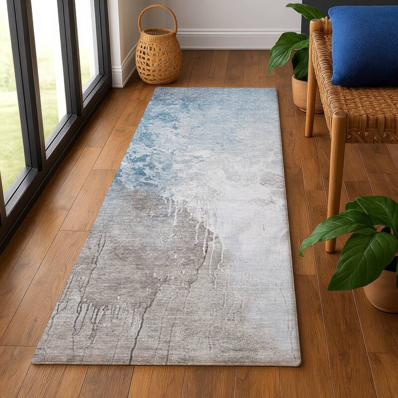 Premium Washable Super Soft Modern Contemporary Mayfield Rug - 2'3" x 7'6" - Denim