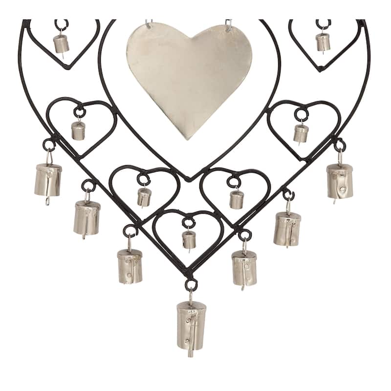 Silver Metal Heart Windchime with Bells and Chain Ring Hanger